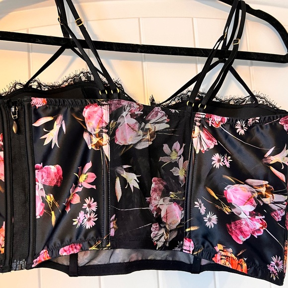 NWT VICTORIAS SECRET VERY SEXY SATIN LACE FLORAL CORSET BUSTIER SIDE ZIPPER 34DD - Picture 3 of 6